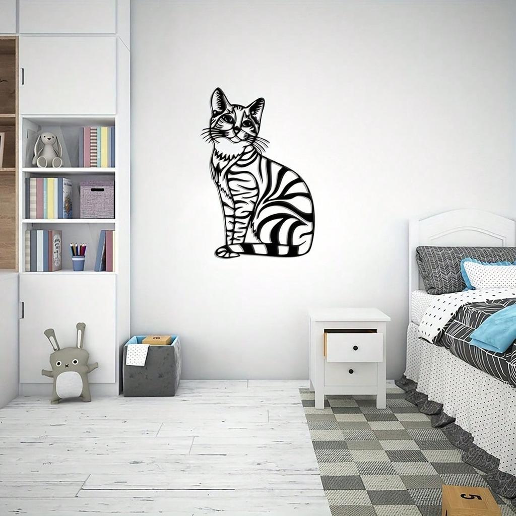 Metal Cat Sign Wall Decor Black Forest Cabin Hunting Ornament Wildlife Gift