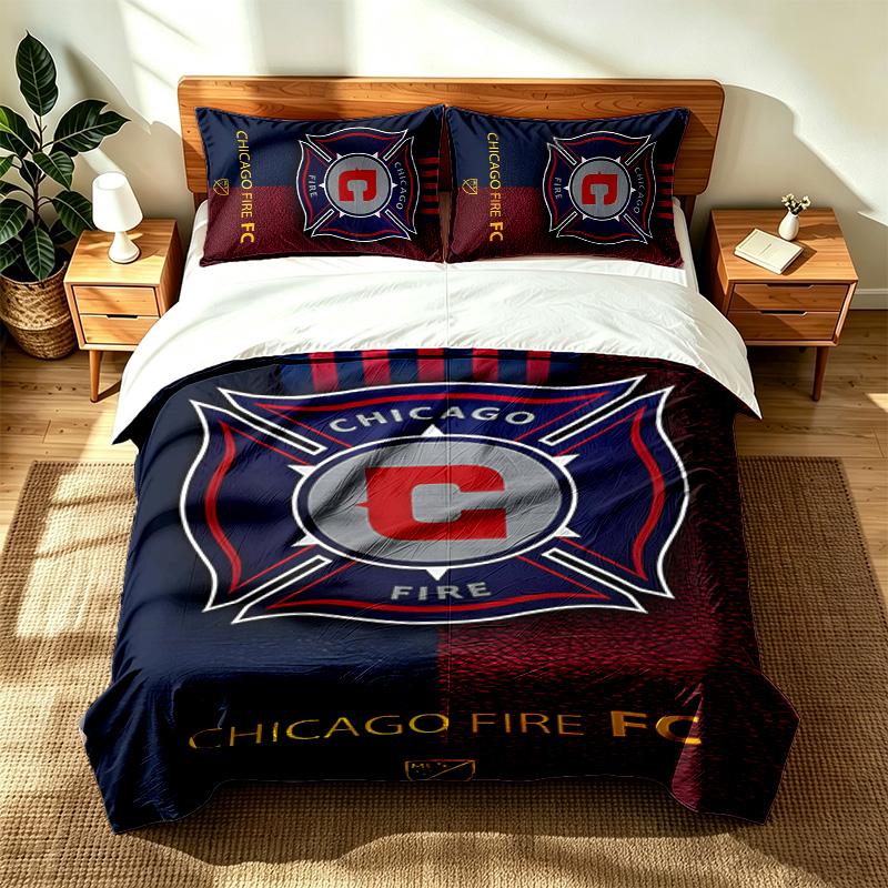 Chicago Fire FC (5) 3pc set suitable for master bedrooms soft and comfortable an ideal gift for family and friends Includes one duvet cover and two pi