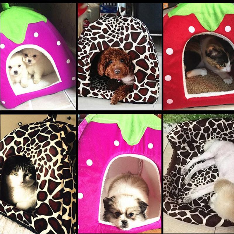 High Quality pet dog house large dog bed Strawberry Leopard Print Cat tent Rabbit Warm Cushion Basket ZL03