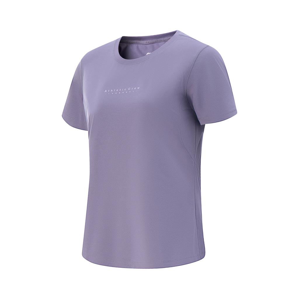 Li-Ning Fitness Series Sports Casual Simple Solid Color Round Neck Pullover Short Sleeve T-Shirt Women T-Shirts Dark-Gray-Purple ATSV510-8