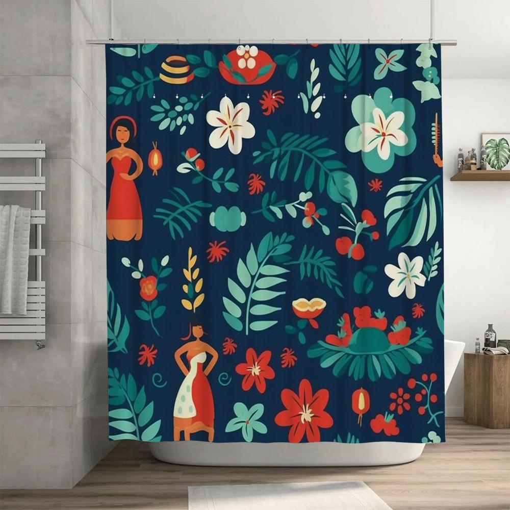 Retro Floral Shower Curtain Navy Blue Print for Bathroom Decorations 3D Printing Waterproof Polyester Fabric Shower Curtains Hom