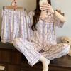 Sweet Love Full Print Casual Wrinkled Pajamas Women's Spring Summer Short-sleeved Three-piece Loungewear Real Shot