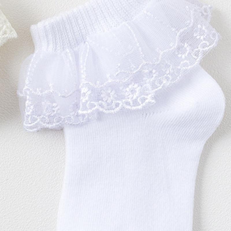 3 Pair Comfortable Girls Ankle Socks Elegant Double Layer Lace Ruffle Socks for Ages 1-10+ Years Kids Daily Wear