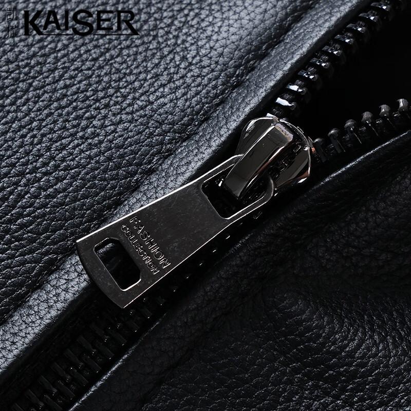 KAISER Men's Stand Collar Lychee Grain Genuine Leather Biker Jacket