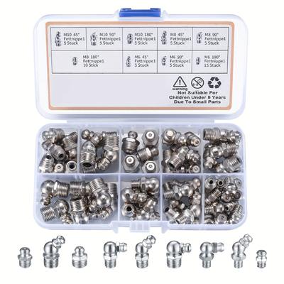 60 Pcs/set Metric Grease Fitting Kits,Including Straight and Angled Grease Fittings,for Lubricating Mechanical Components with Angled Grease Guns