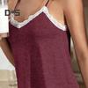 Women Pajama Set Sexy Lace Soft Elastic Waist Contrast Color Sleeveless Tank Top Loose Shorts Nightwear