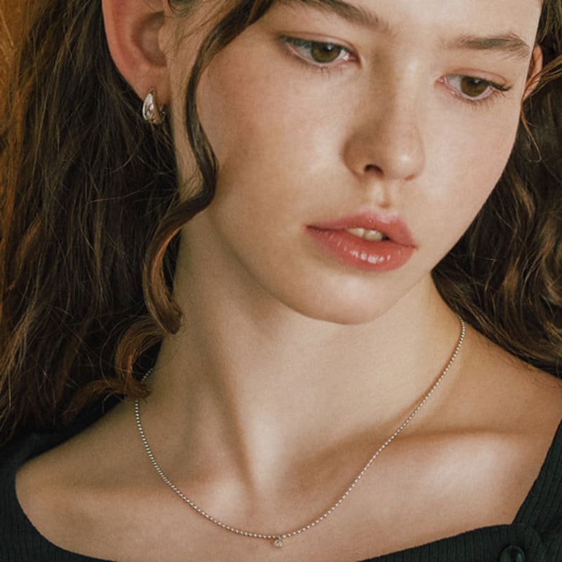 By Hyeres [925 Silver] Mini Stone Ball Chain Necklace (Silver) BH7N40709W9450