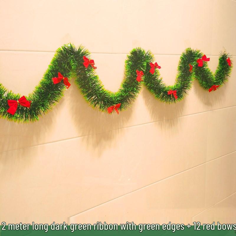 Christmas Ribbon Garland & Ornaments: Rattan, Leaves, Snowflakes & Tinsel for Decoration