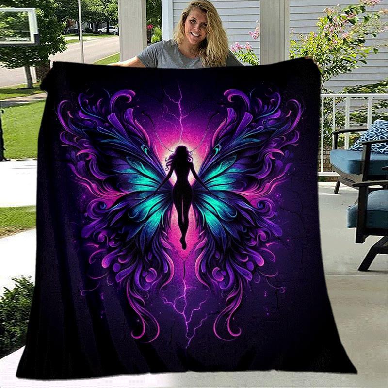 1pc Butterfly Printing Lightweight Flannel Blanket, Comfortable and Warm Blanket, for Camping Sofa Bed and Couch Office, Suitable for Gift Bl