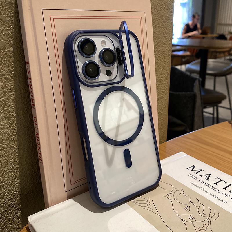 Matte Phone Case For iPhone 17 16 15 14 13 12 11 Pro Max Plus Air For Magsafe Transparent Magnetic Holder Lens Protection Cover