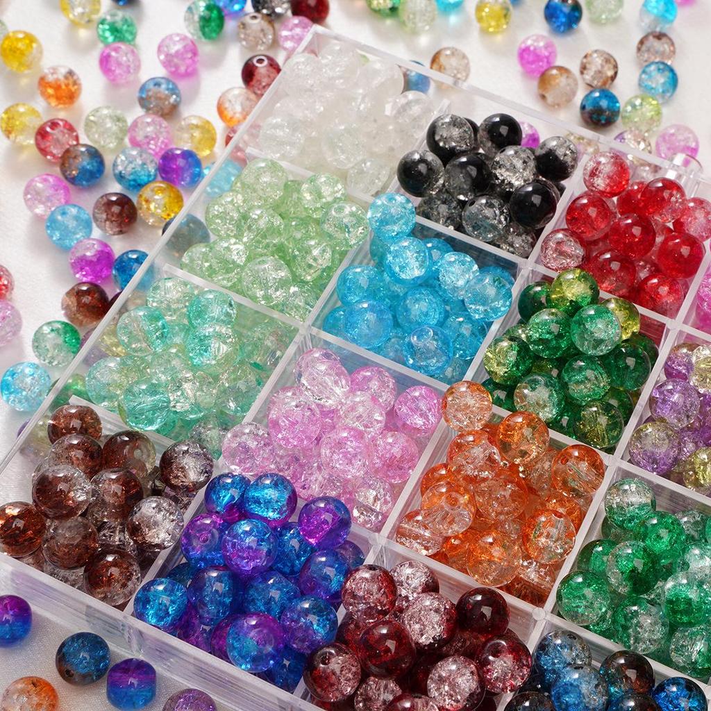 8/10mm Crackle Glass Beads for DIY Jewelry - Round Beads for Bracelets & Necklaces