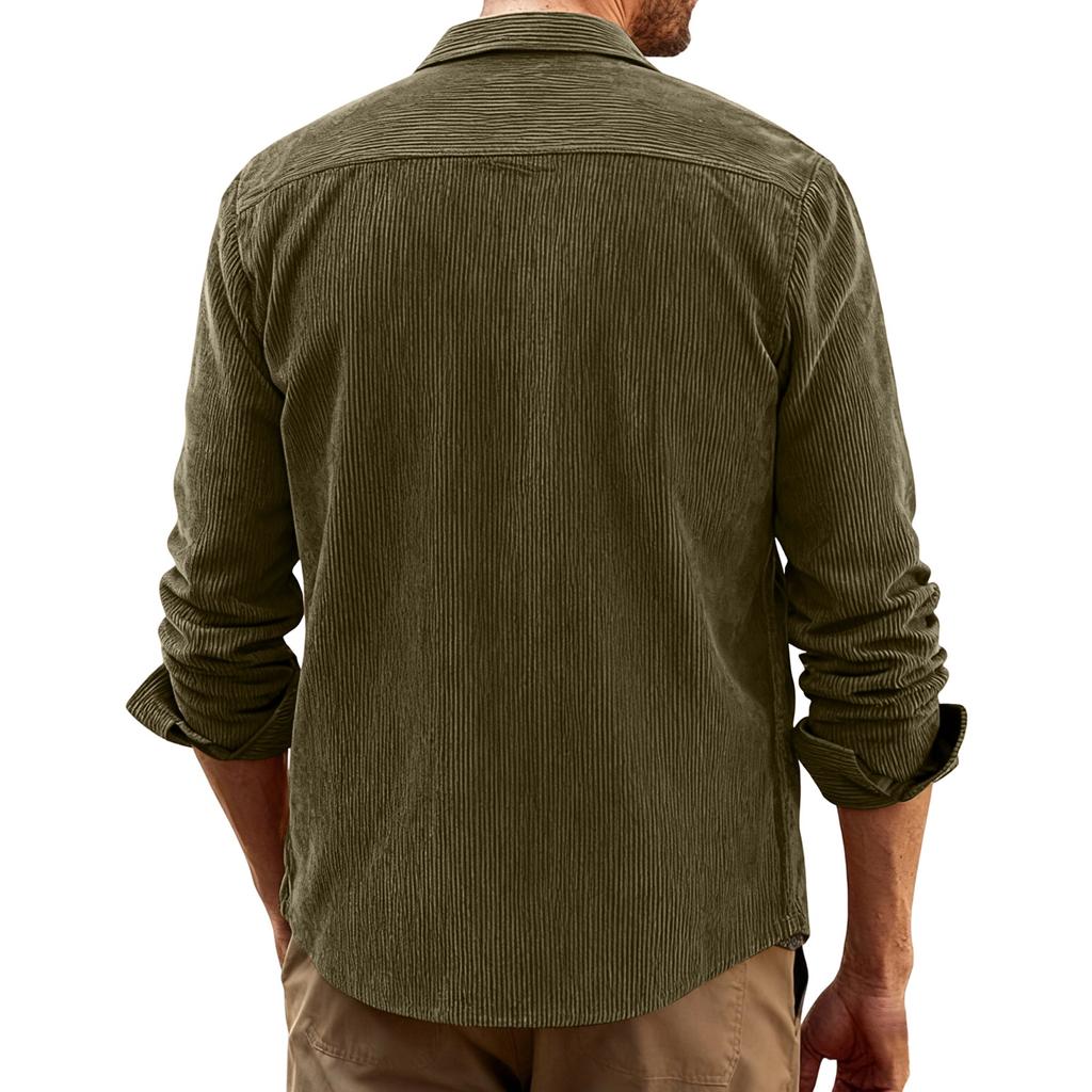 Men's Casual -color Corduroy Button Shirt, Men's Lapel Long-sleeved Trendy Loose Shirt