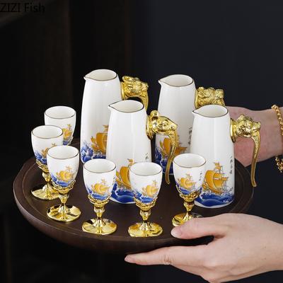Segelboot Keramik Weinset Chinesischer Maotai Brandy Wodka Starkweinbecher Teiler Familienzusammenkunft Weinset Barzubehör Geschenk
