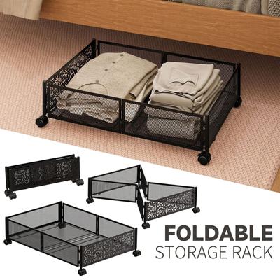 Estante de almacenamiento plegable, contenedor de almacenamiento debajo de la cama, estante de almacenamiento plegable de metal para la parte inferior de la cama, caja de juguetes, estante de almacenamiento para ropa, zapatos, mantas y libros.