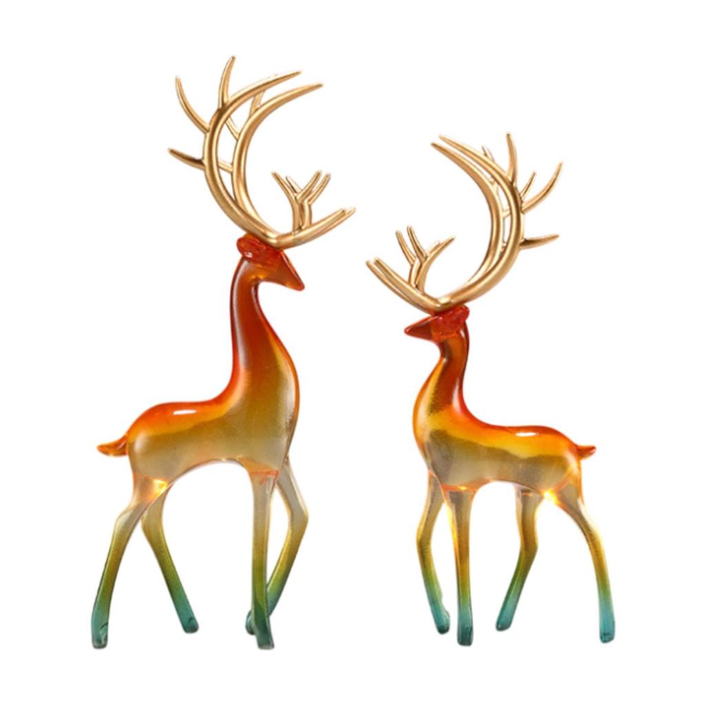 2 Decorative Deer Figurines Desk Ornaments Crafts Lifelike Reindeer Statues for Halloween Bookshelf