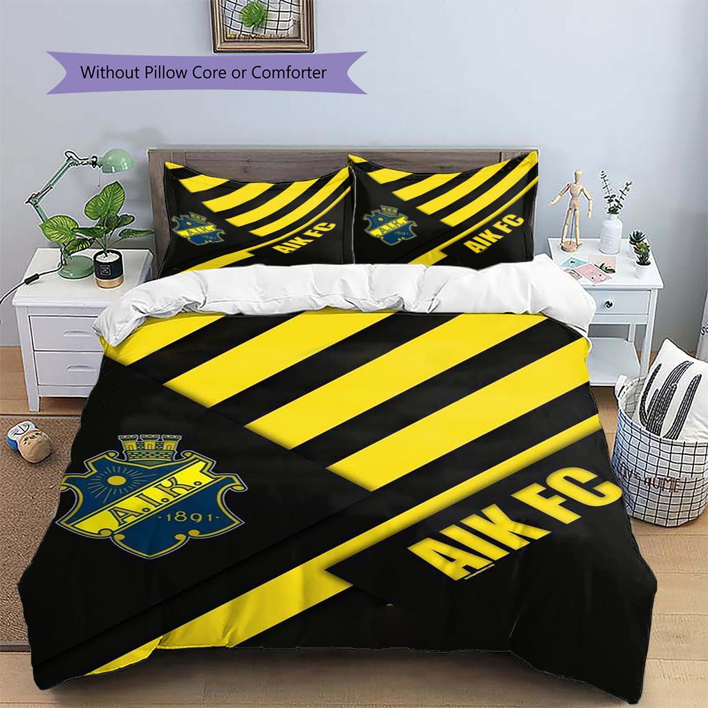 AIK Football Pattern Bedding Set Quilt Cover Pillowcase Home Decor Gift (1 * Duvet Cover + 2 * Pillowcase, Without Core)