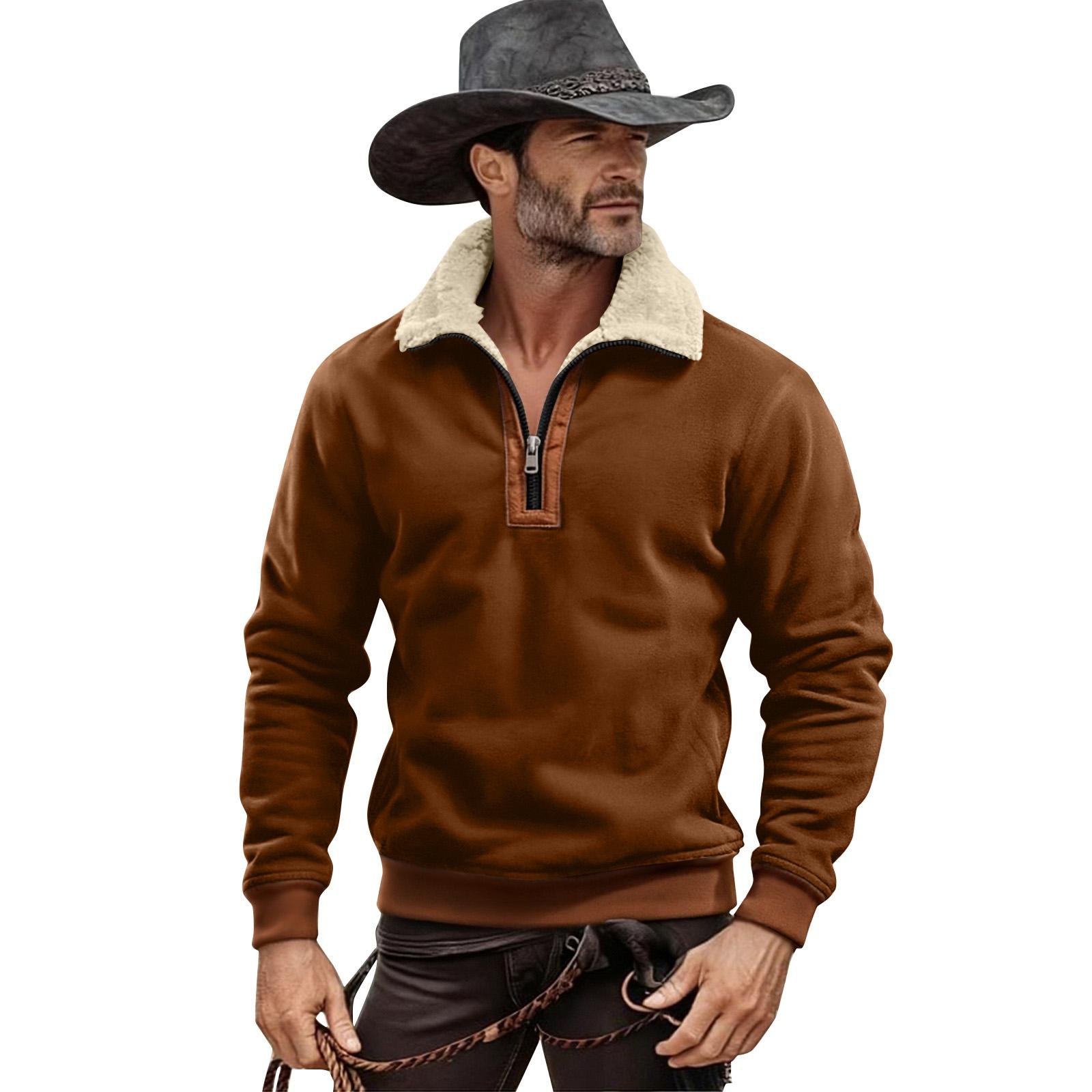 

Мужская однотонная плюшевая толстовка с воротником-стойкой на молнии до середины груди, спортивная повседневная толстовка больших размеров L коричневый