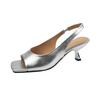 2025 new French retro silver cat heel fish mouth open-toed sandals women's summer high heels