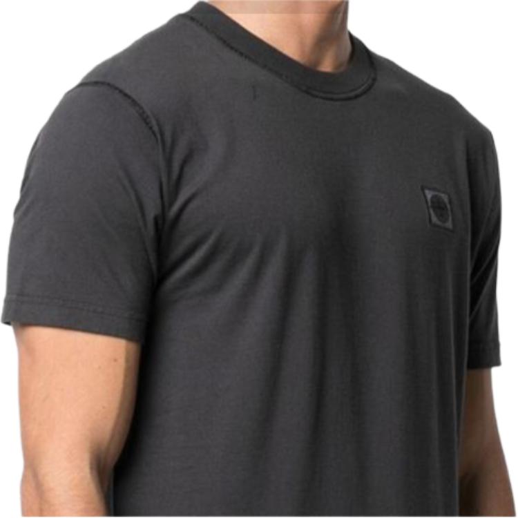 Stone Island Plain Crew Neck Fitted Straight Cut Short Sleeve T-Shirt Men tops Black 741523757-V0065