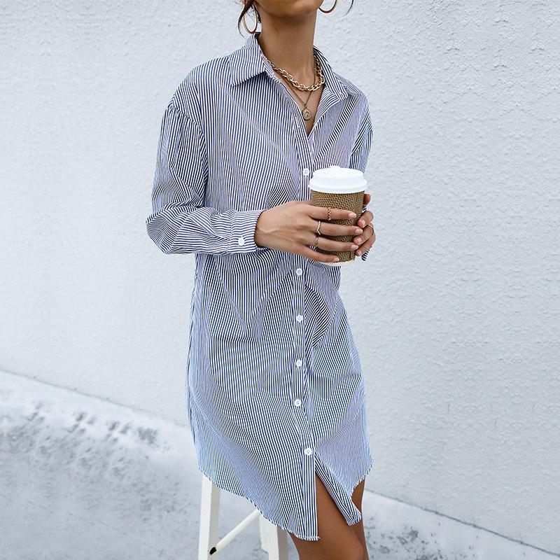 YYFS Women's Fashion Casual Spring Fall Stripe Print Long Sleeve POLO Neck Blouses & Shirts