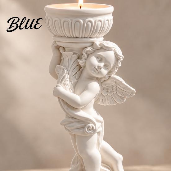 Modern Minimalist Home Accents Retro Angel Candle Holder Cupid Roman Column Stand Vintage Statue Decor Figurine Decorative Candlestick for Wedding,