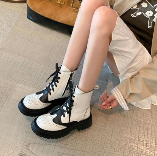 Winter Color Matching Short Boots Thick-soled Muffin British Style Large Size European and American Martin Boots Women
