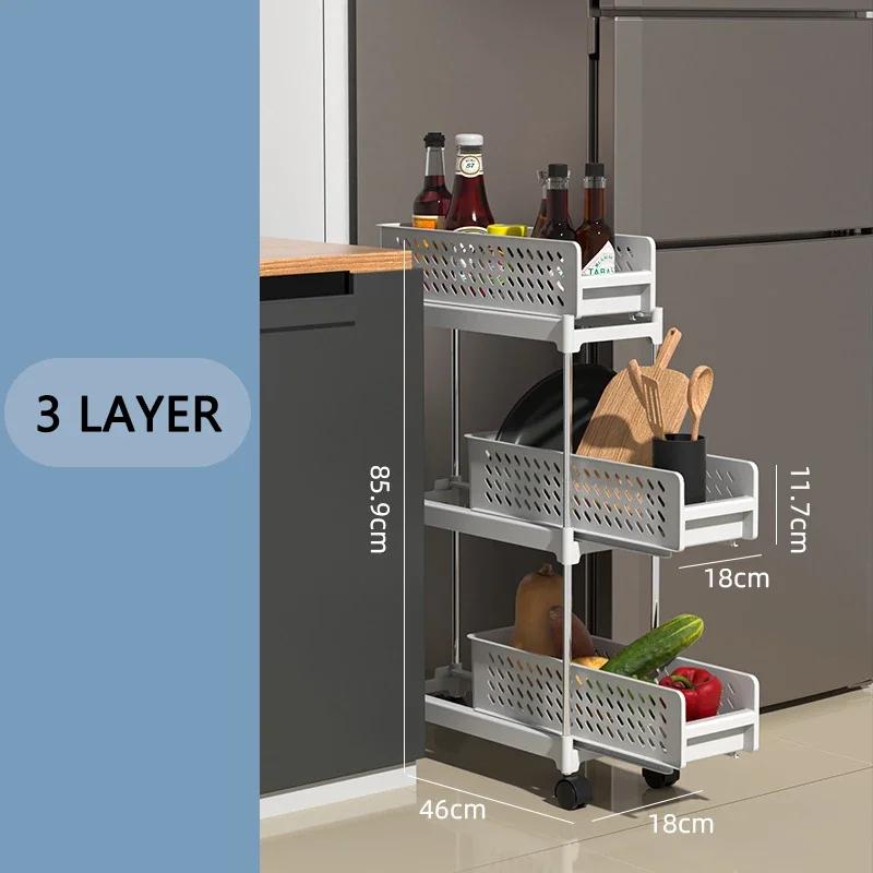 Slidable Slim Storage Cart Pullout Rack for Kitchen Livingroom Bathroom Multi-Tiers Storage Rack Free Combination Space Saving