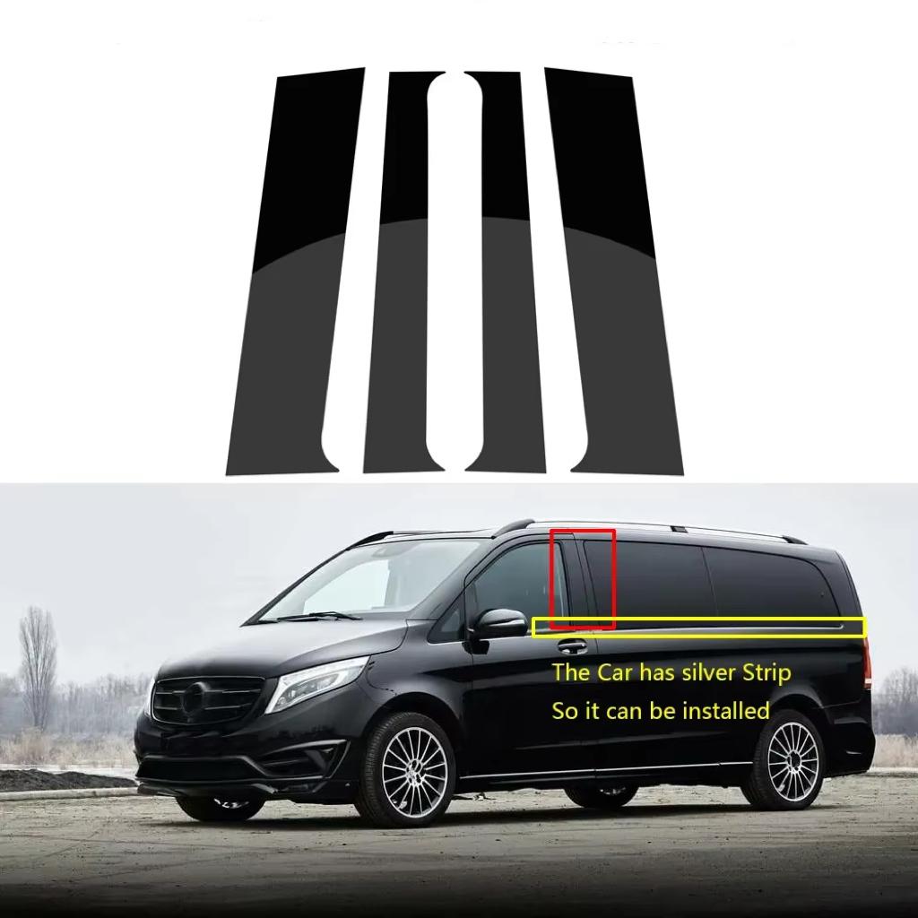 4PCS Glossy Black Pillar Post Fit For Mercedes Benz VITO V CLASS W447 2016- Door Window Column BC Trim Sticker Cover