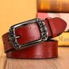 Pulaiteqi Vintage Leather Belt For Women With Round Buckle Elegant Two Layer Cowhide Accessory