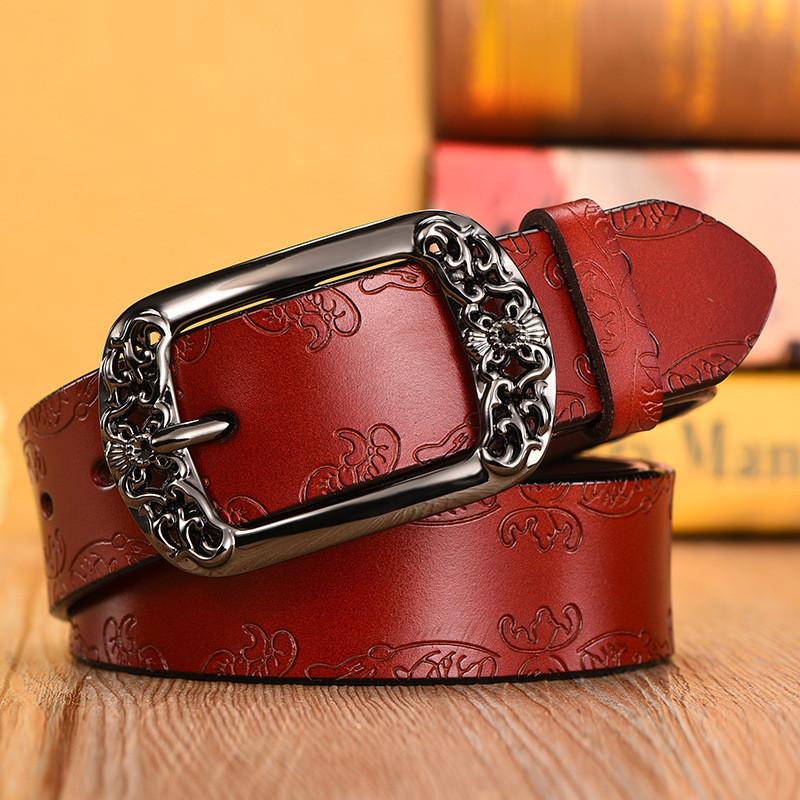 Pulaiteqi Vintage Leather Belt For Women With Round Buckle Elegant Two Layer Cowhide Accessory
