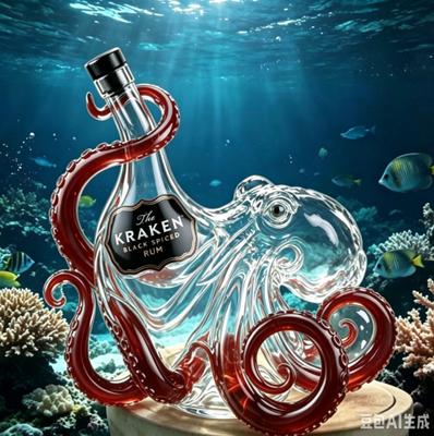 Caraffa da Whiskey in Vetro a Forma di Polpo con Tentacoli Rossi Bottiglia per Liquori per Home Bar