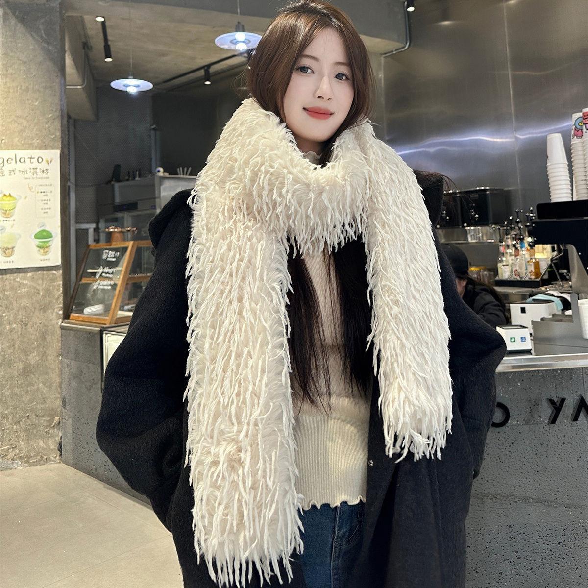 

Имитация страусиной кисточки Универсальный плюшевый шарф с длинным ворсом в стиле Spice Girl Шифрование Премиальный сенсорный Утолщенный Теплый Шарф Шаль 180cm