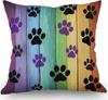 Rainbow Woodgrain Dog Paw DoubleSided Pillow Case Rustic Decorative Cushion Cover Print Home Decor for Couch Bed Sofa Room