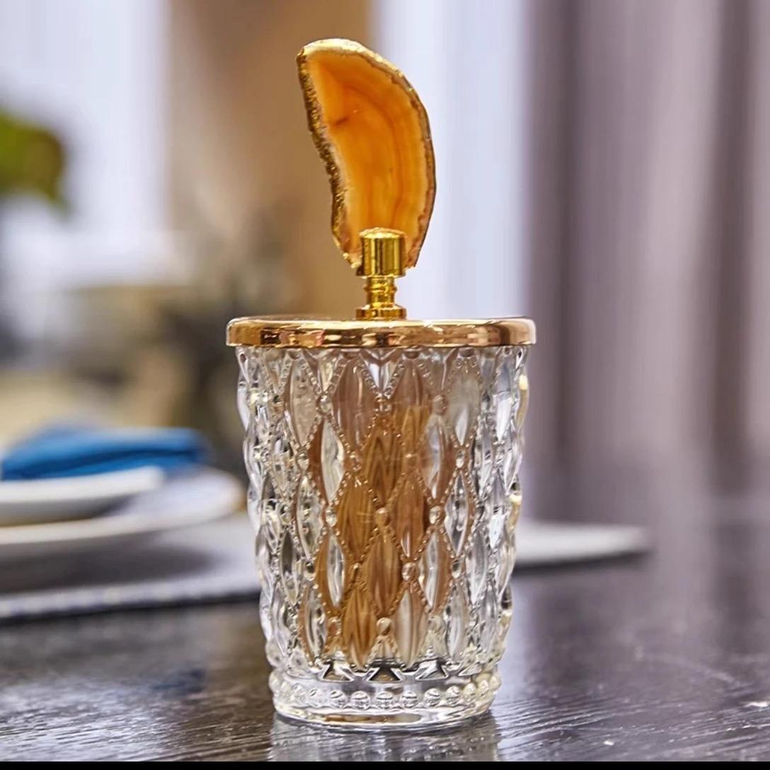 

Банка для хранения Nordic Relief Glass – декоративная банка с крышкой из натурального агата для чая, конфет и специй Orange S