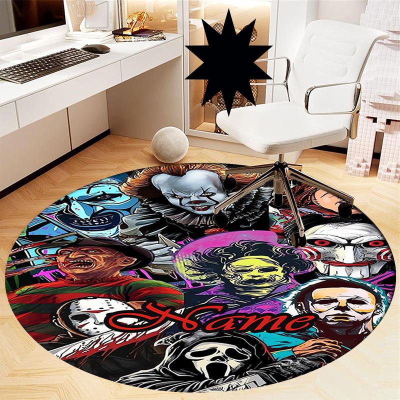 Custom Name Halloween horror Printed Round Rug Carpet Chair Rug Area Rug Entryway Doormats,for Office Chair Living Room Bedroom Kitchen Room.
