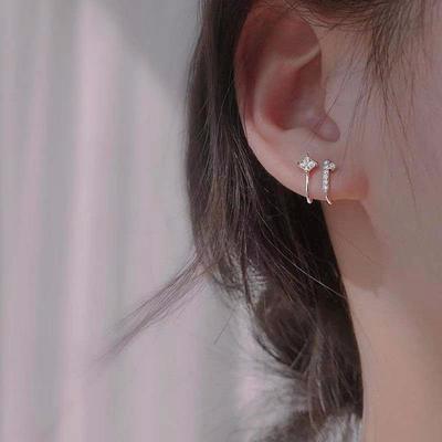 Without Ear Hole Double Layer Rhinestone Clip Earrings Ear Bone Clip Ear Clip Cartilage Clip