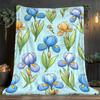 A Blue Iris Floral Printed Fleece Blanket - Soft And Warm, Suitable for All Seasons, Perfect for Beds, Sofas, Travel, And Camping - Features a Modern 