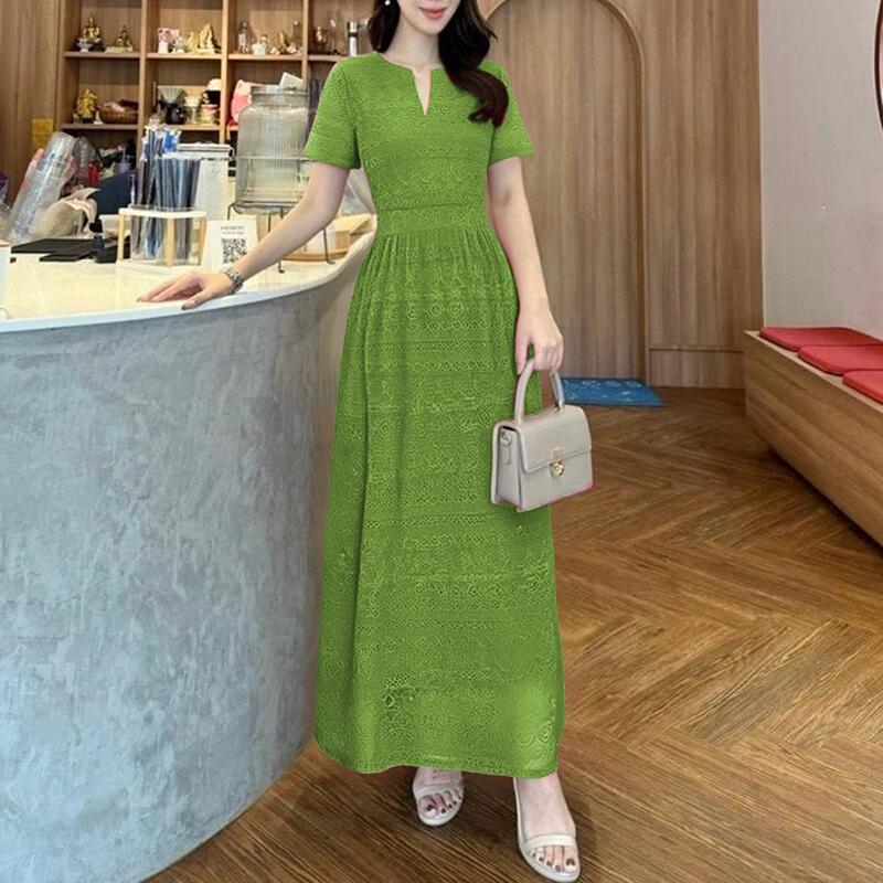 ZANZEA Women Casual V-Neck Summer Short Sleeve Lace Patchwork Dress