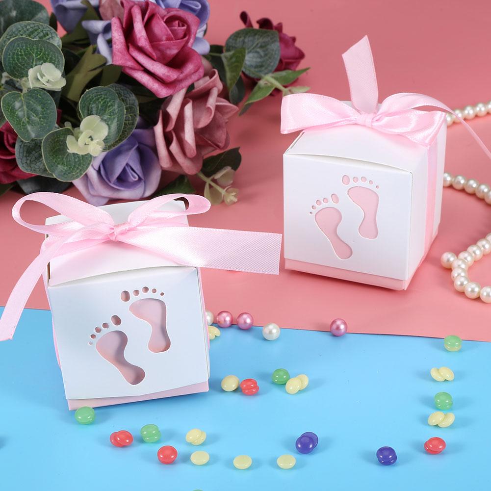 50 Pezzi Simpatico Scatola di Carta a Forma di Impronta di Piedino di Bambino Scatola per Caramelle Bomboniera Matrimonio Baby Shower