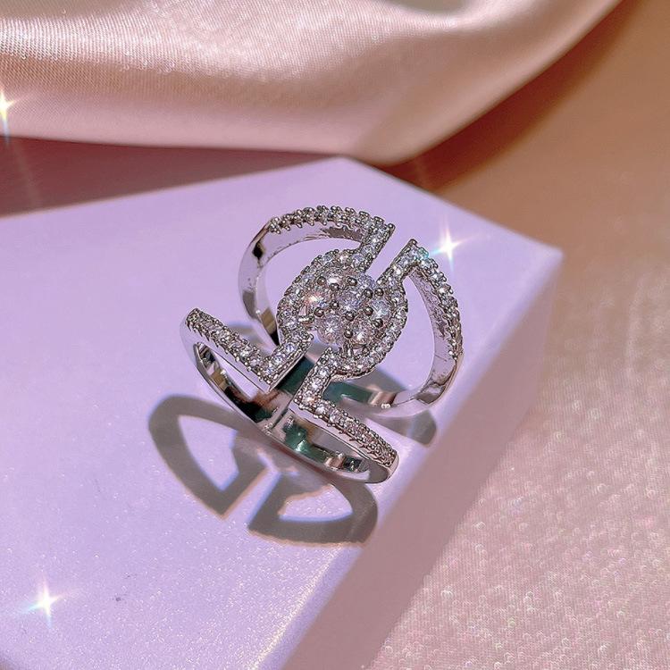 Независимая Станция Кольцо с Платиновым Покрытием Женское Креативное Геометрическое Микро-Инкрустация Цирконами Обручальное Кольцо no. 6