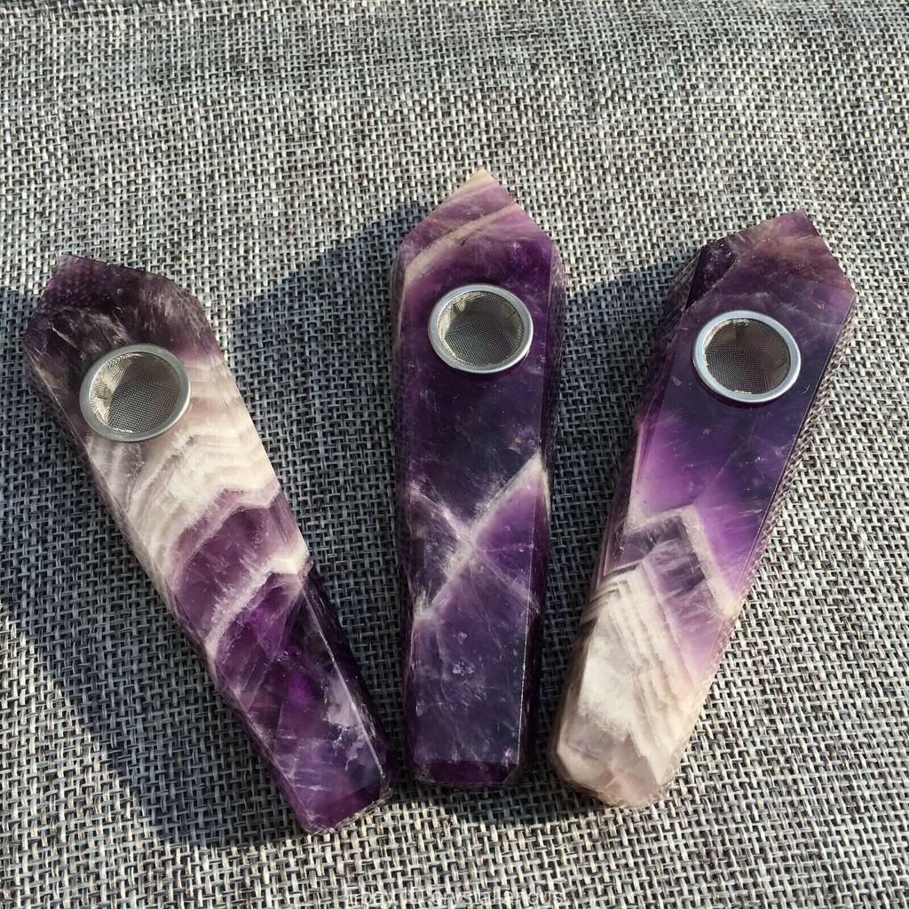 Natural Dreamy Amethyst Smoking Pipes Elegant Quartz Crystal Point Obelisk Wand