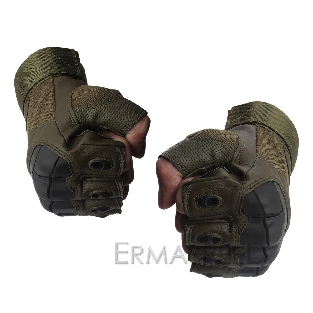 Pereche de mănuși de motocicletă cu jumătate de deget pentru echitație de vară, mănuși tactice din piele, cu articulații duri, mănuși pentru motociclete, bărbați, motociclist off-road