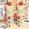 500ML Cute 316 Stainless Steel Thermal Water Bottle With Straw For Girls Cartoon Portable Tumbler Cup Hot Coffee Thermos New