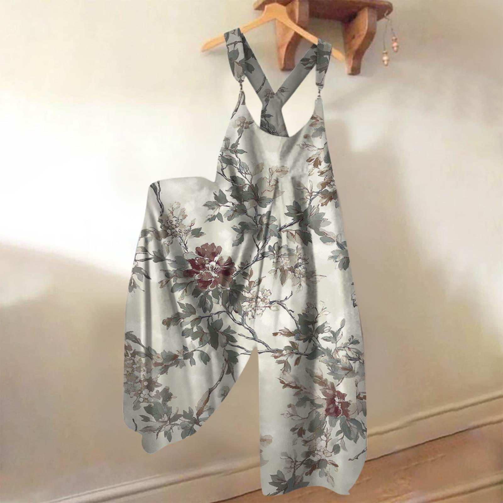 

Широкие комбинезоны для женщин, повседневные свободные комбинезоны без рукавов, ретро-принт, металлические пуговицы, длинные брюки, комбинезон с карманами XL