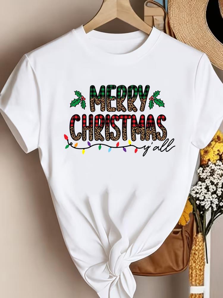 (Asian Size)tree sweet New Year Clothing T Shirt Women Fashion Christmas Festival Tee Top Print Woman Short Sleeve Graphic T-shirts