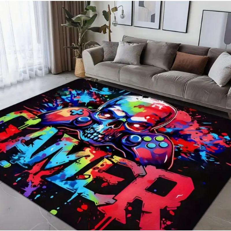 Flannel Floor Mat Player Carpet and Halloween Controller Game Room Pattern Floor Mat Gaming Player Atmosphere and Non Slip Mats