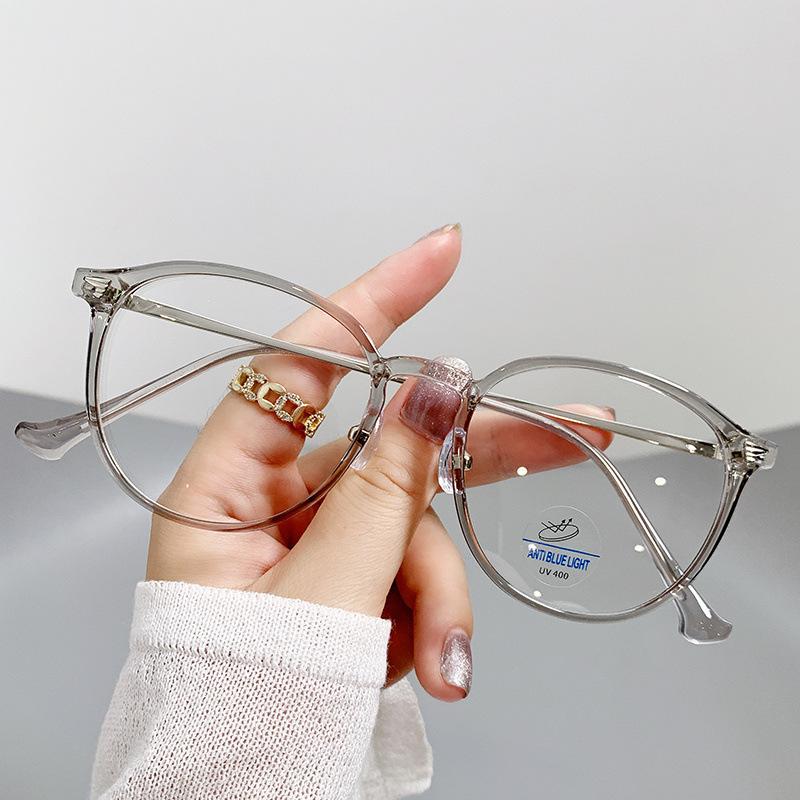 Myopia glasses retro glasses anti-blue light glasses plain flat glasses cold brown can be matched with degree round frame black frame
