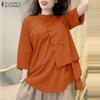 ZANZEA Women Casual Round Neck Half Sleeve Loose Retro Blouse