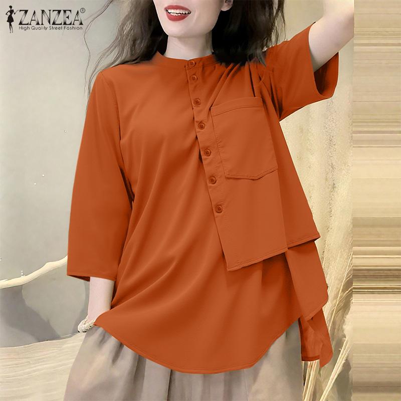 ZANZEA Women Casual Round Neck Half Sleeve Loose Retro Blouse