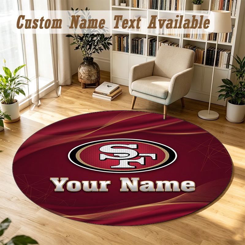 Round Rug Custom NameSan Francisco 49ers Pattern Non Slip Carpet Home Floor Decor